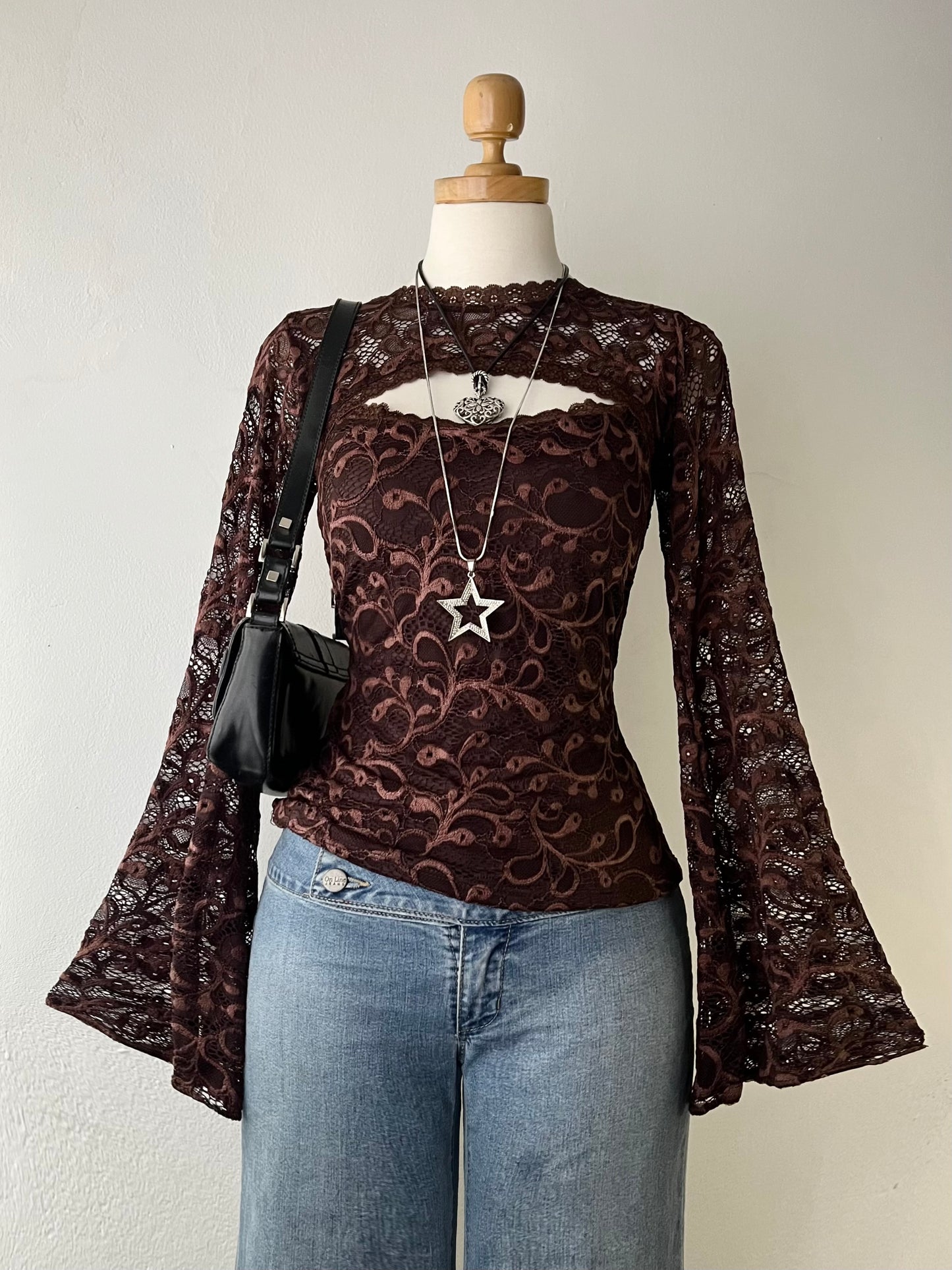 Lace top with flared sleeves