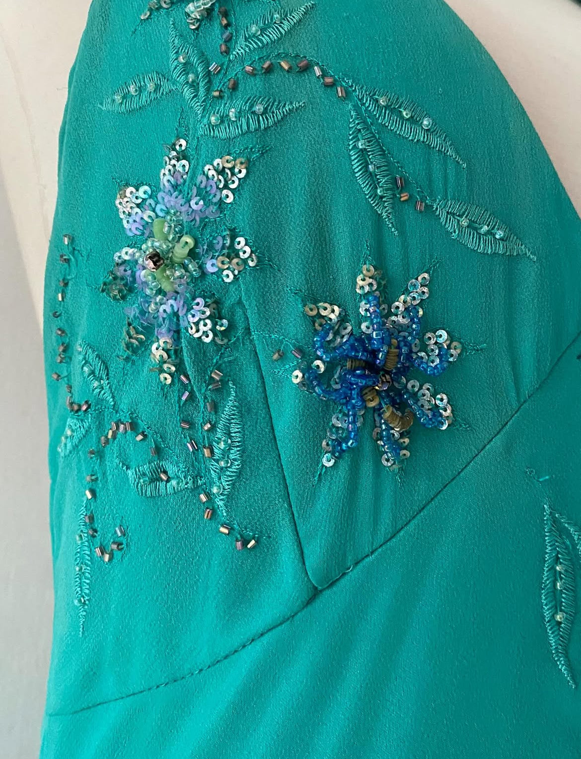 Turquoise silk dress with sequins
