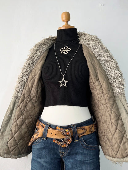 Warm quilted gray penny lane jacket