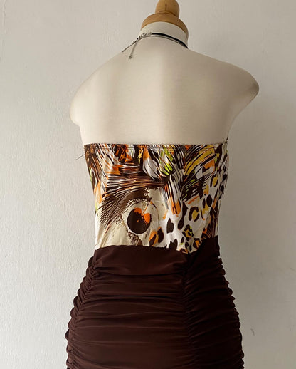 Brown poly dress with animal print