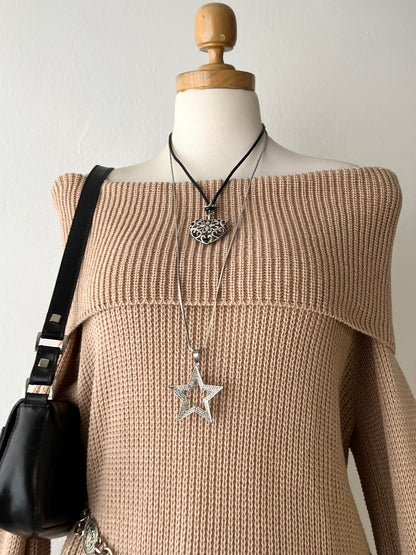 Off-the-shoulder sweater with wide sleeves
