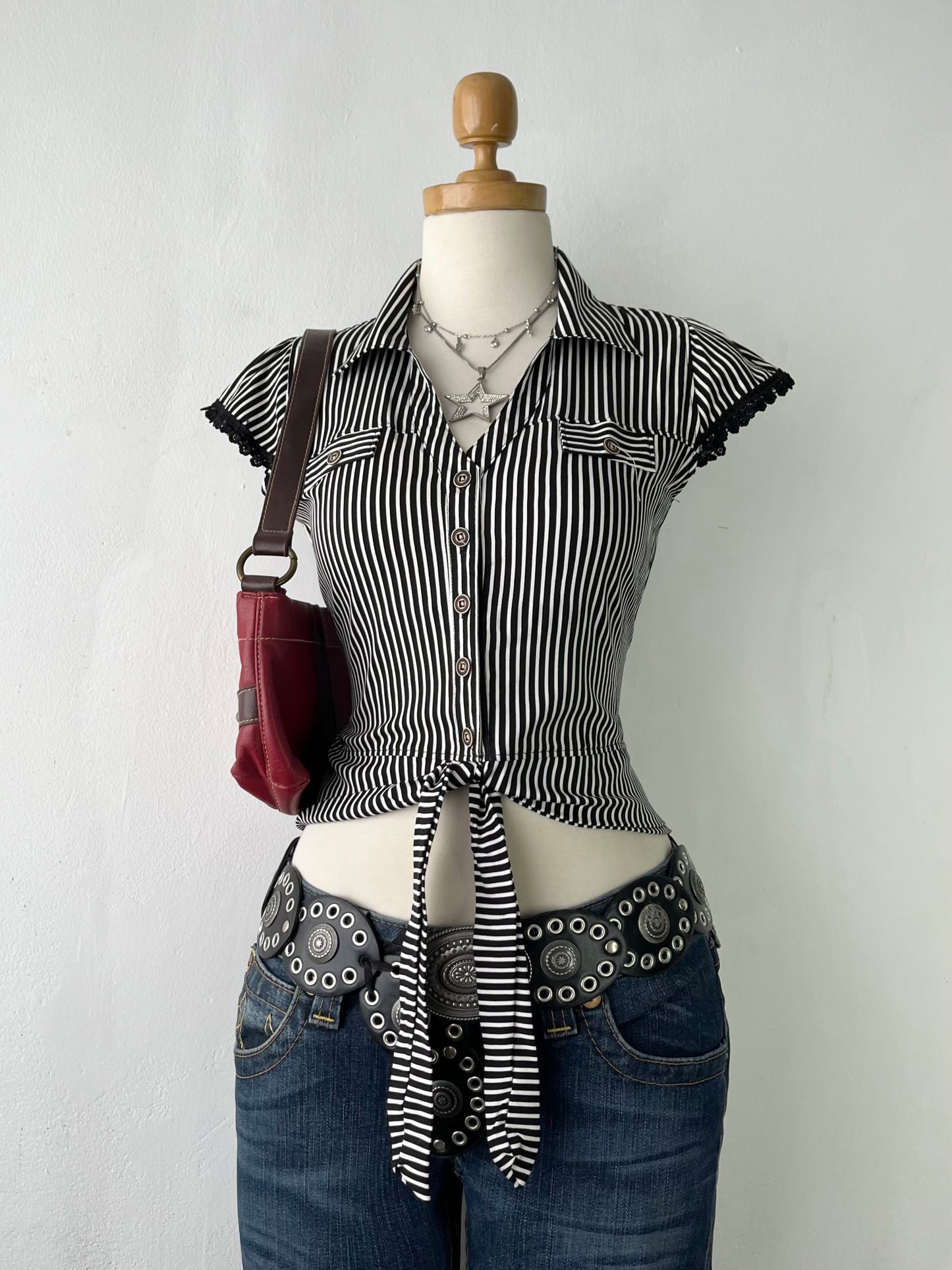 Striped top with bow