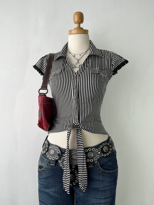 Striped top with bow