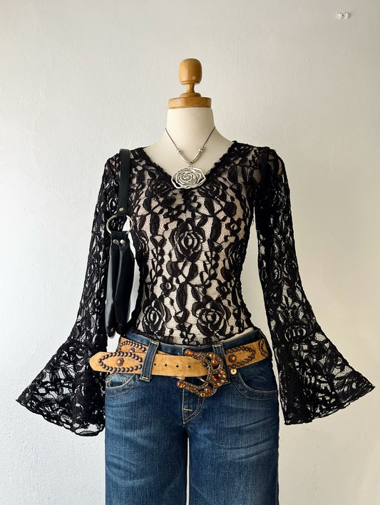 Lace top with flared sleeves