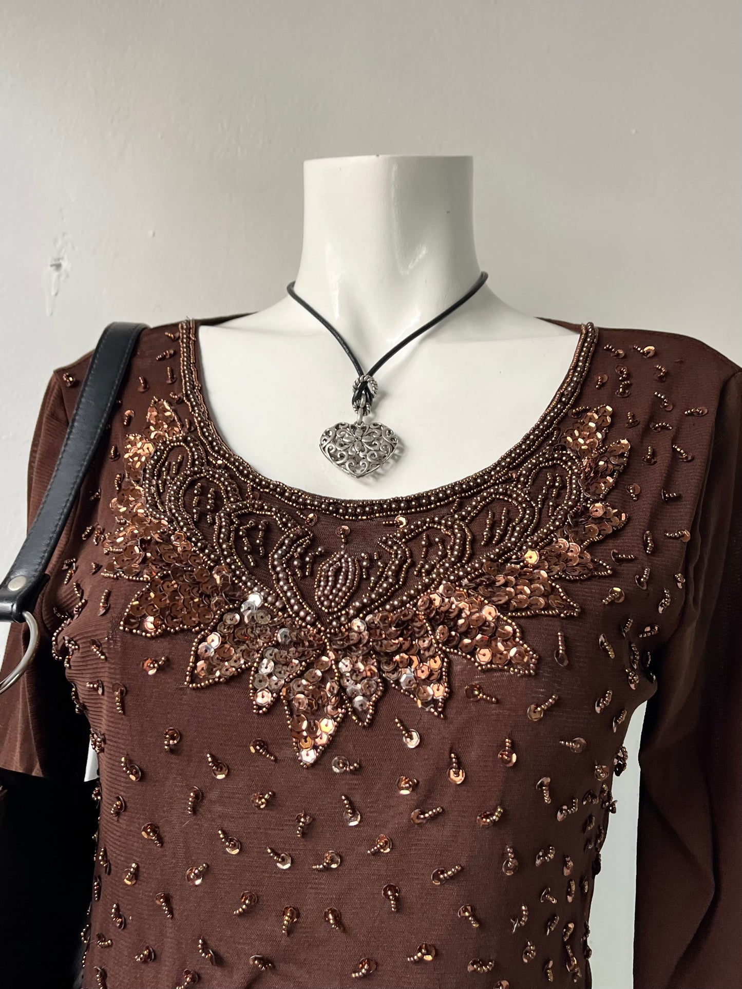 Brown sequin long sleeve top