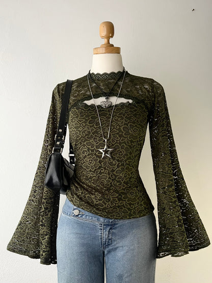 Lace top with flared sleeves