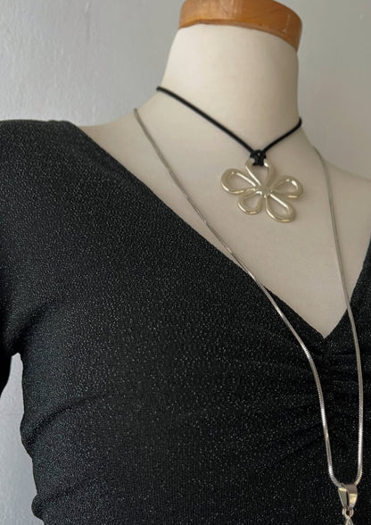 Bell-sleeved top with silver sparkles