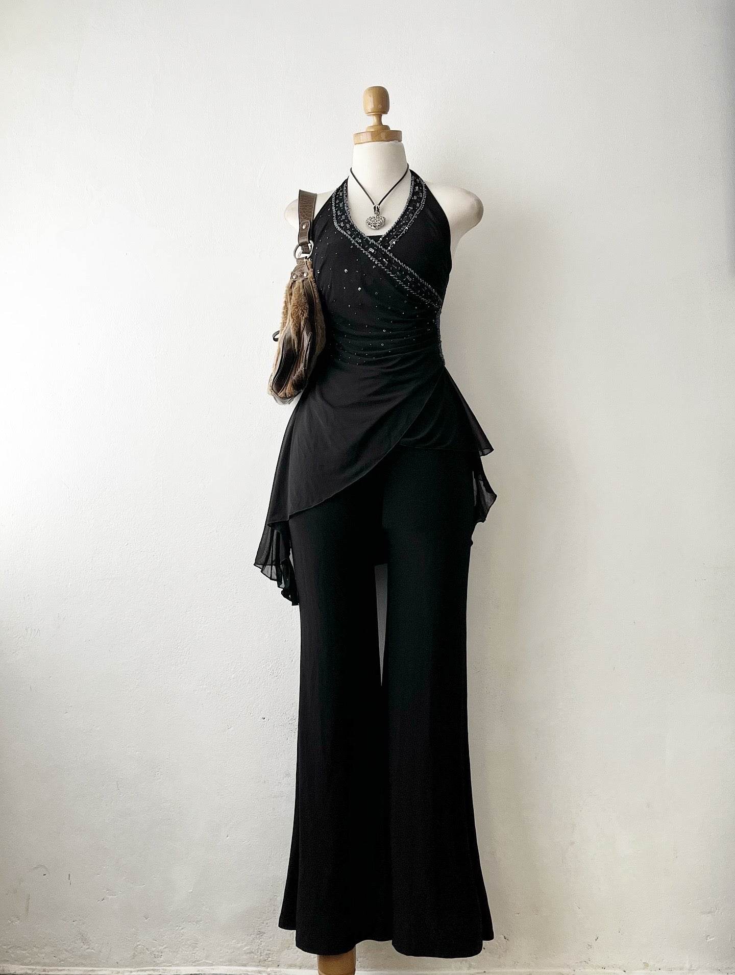 Y2K jumpsuit with sequined embroidery