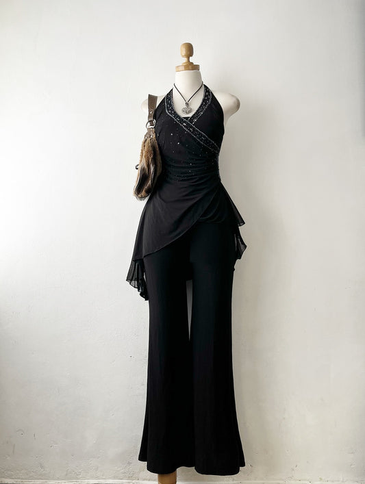 Y2K jumpsuit with sequined embroidery