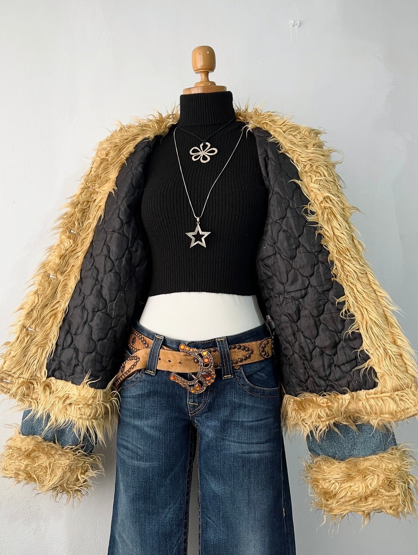 Oversized denim jacket with quilted lining