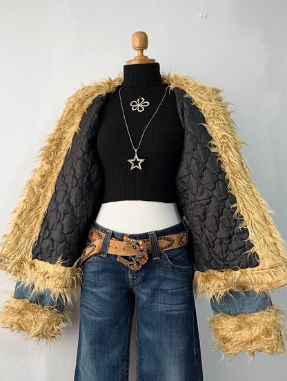 Oversized denim jacket with quilted lining