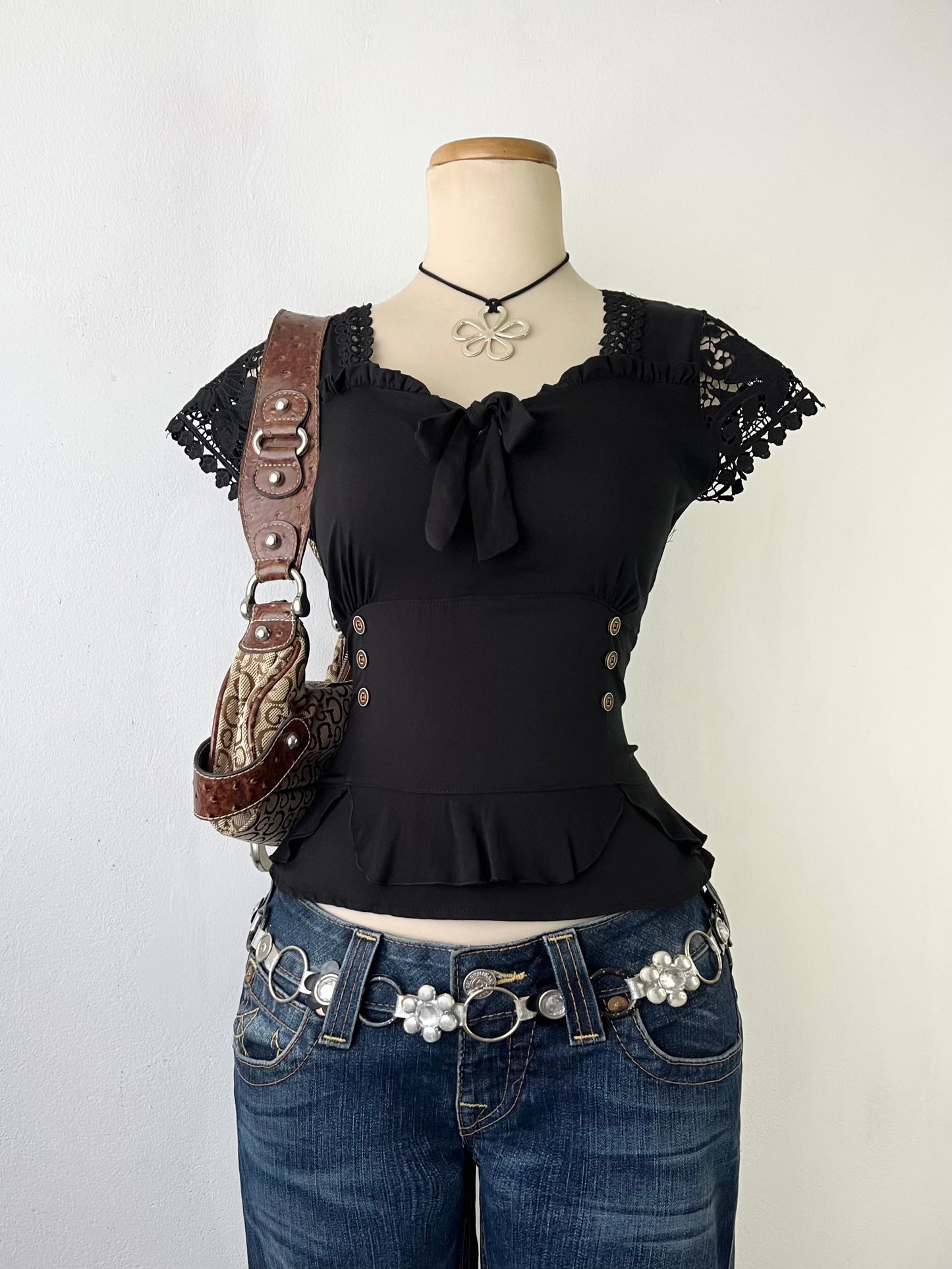 Coquette doll top with lace sleeves