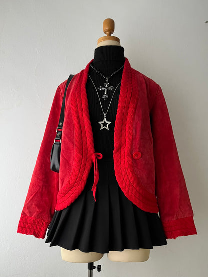 Cable knit and leather suede jacket