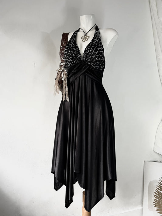 Noir halter dress with adjustable back bow