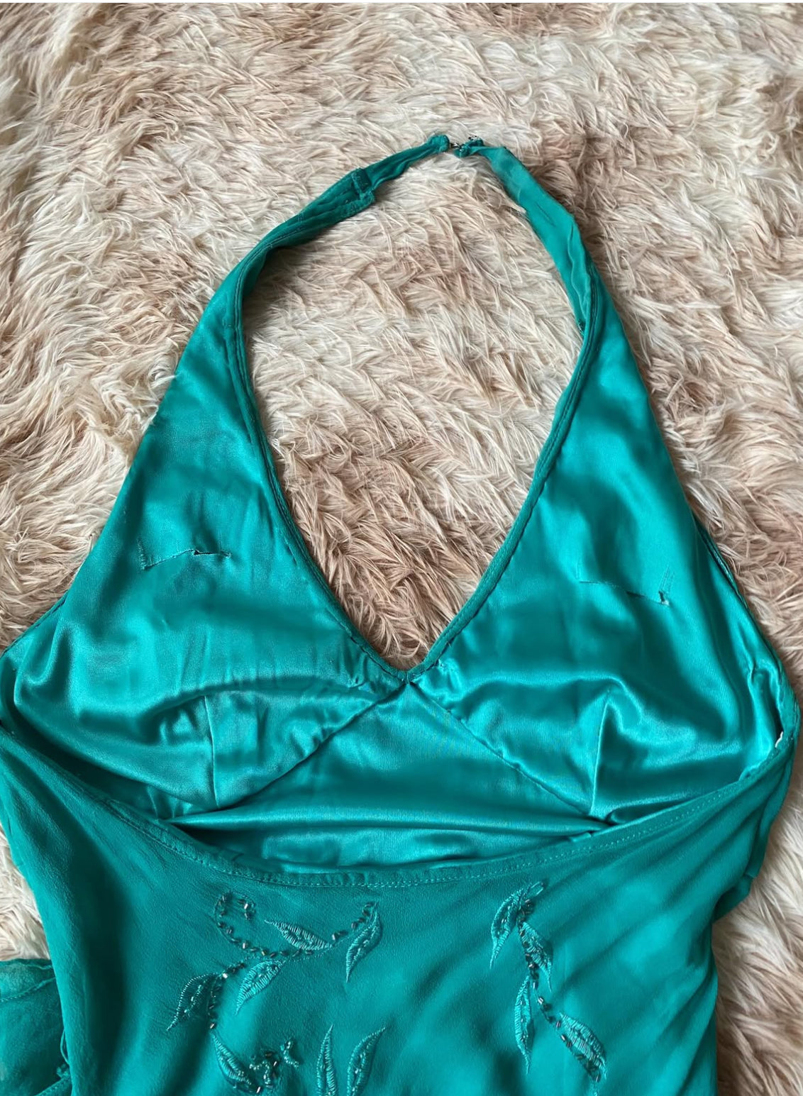 Turquoise silk dress with sequins