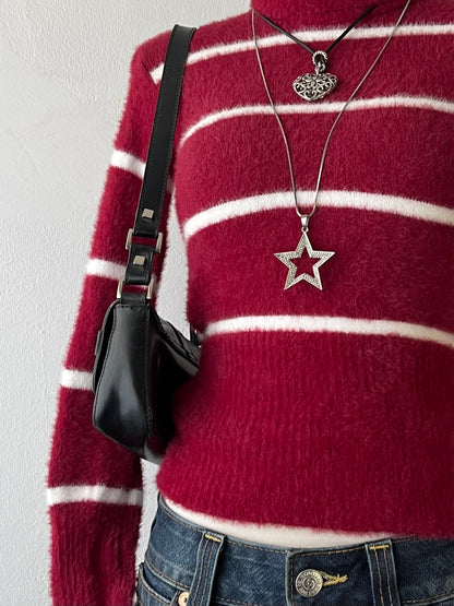 Burgundy striped turtleneck