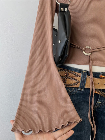 Beige flared sleeve top