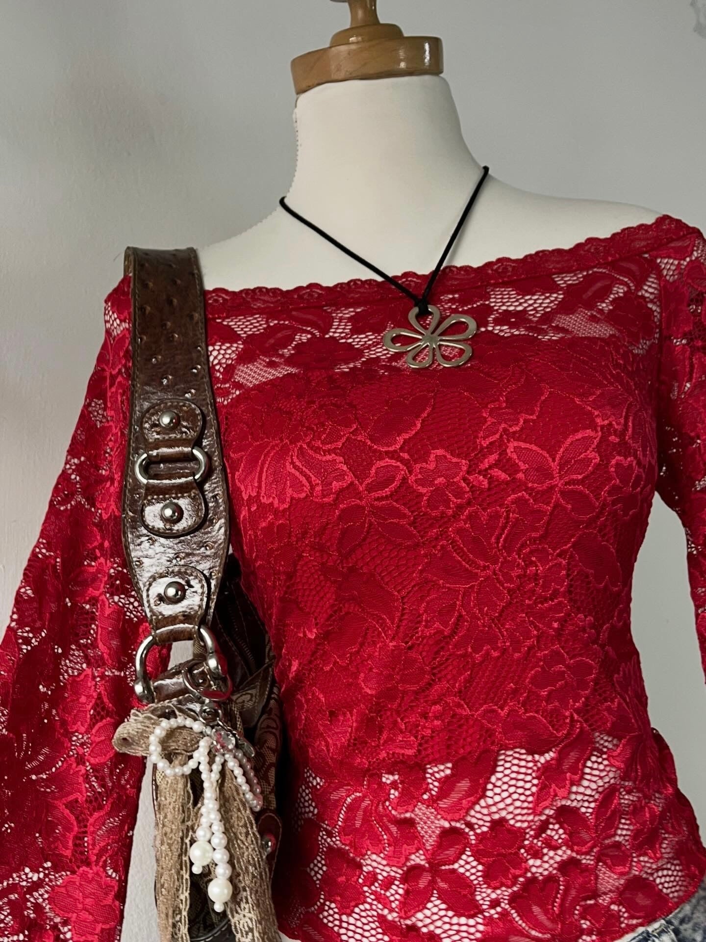 Off shoulder lace top with wide sleeves