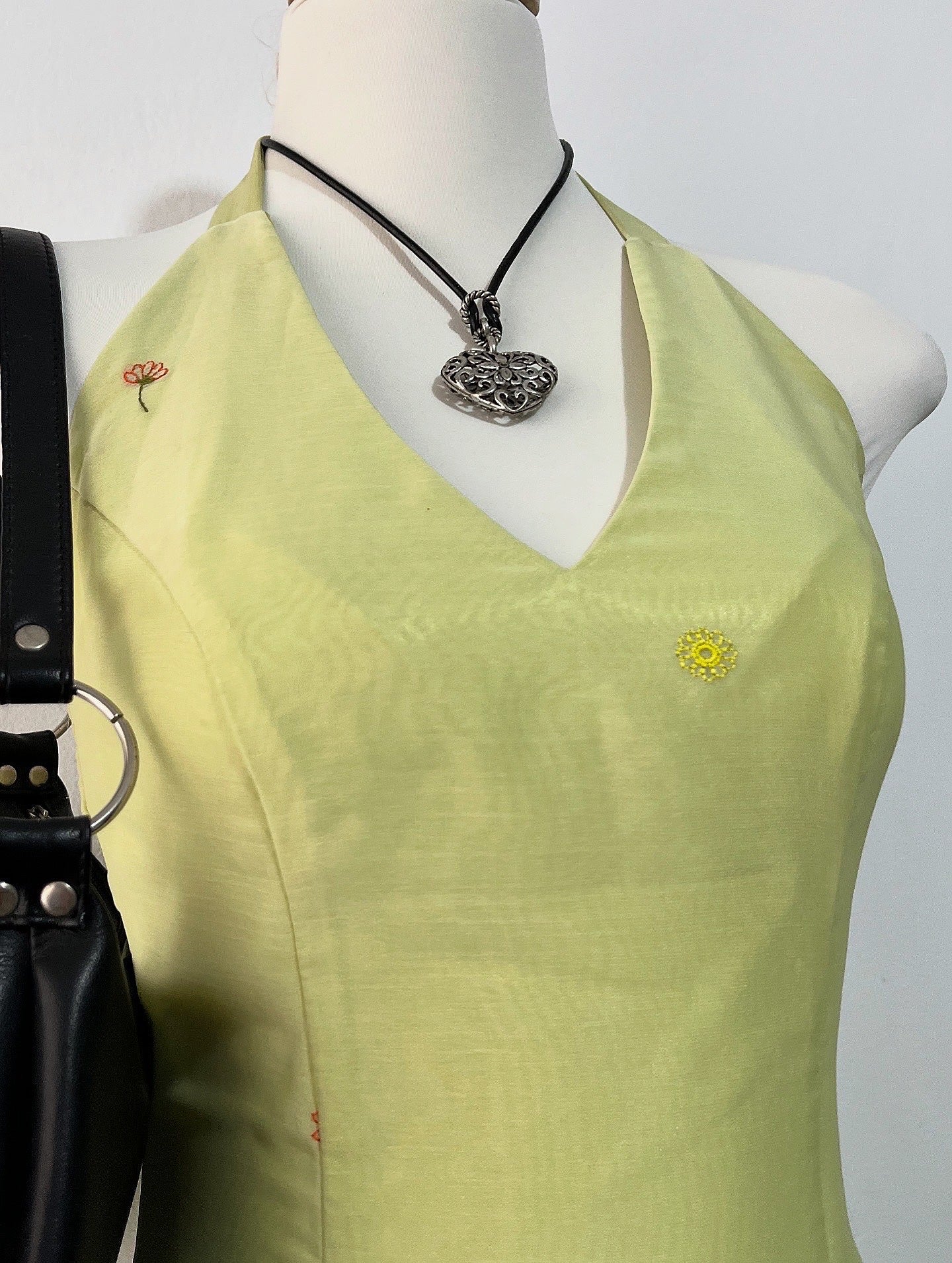 Olive green fairy dress with floral embroidery