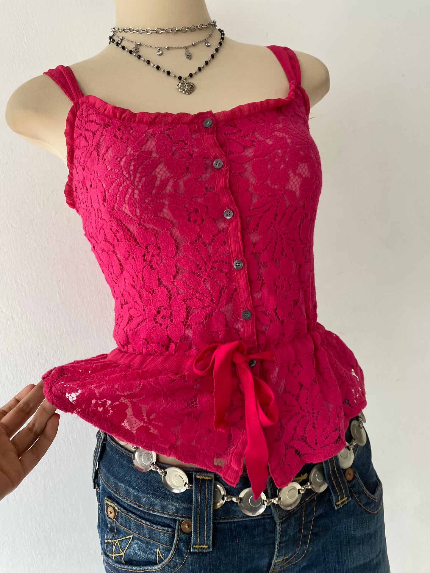 Pink lace top with bow