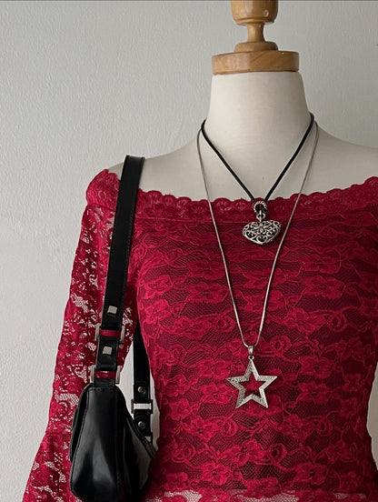 Lace flared sleeve top