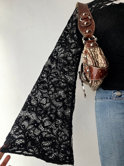 Black lace top with wide sleeves