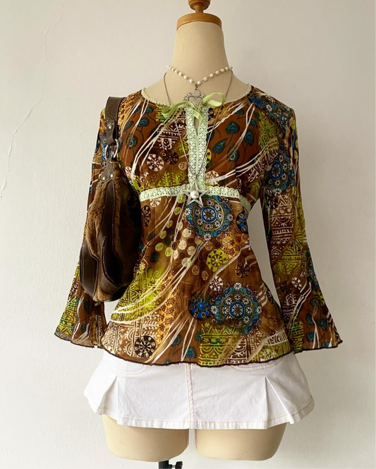 Bohemian top with bow~ Size M