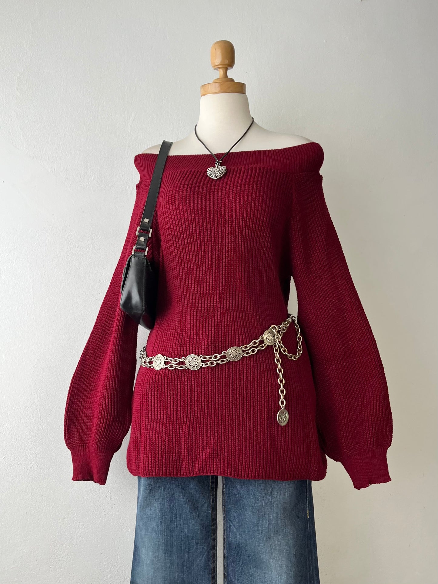 Burgundy off-the-shoulder sweater