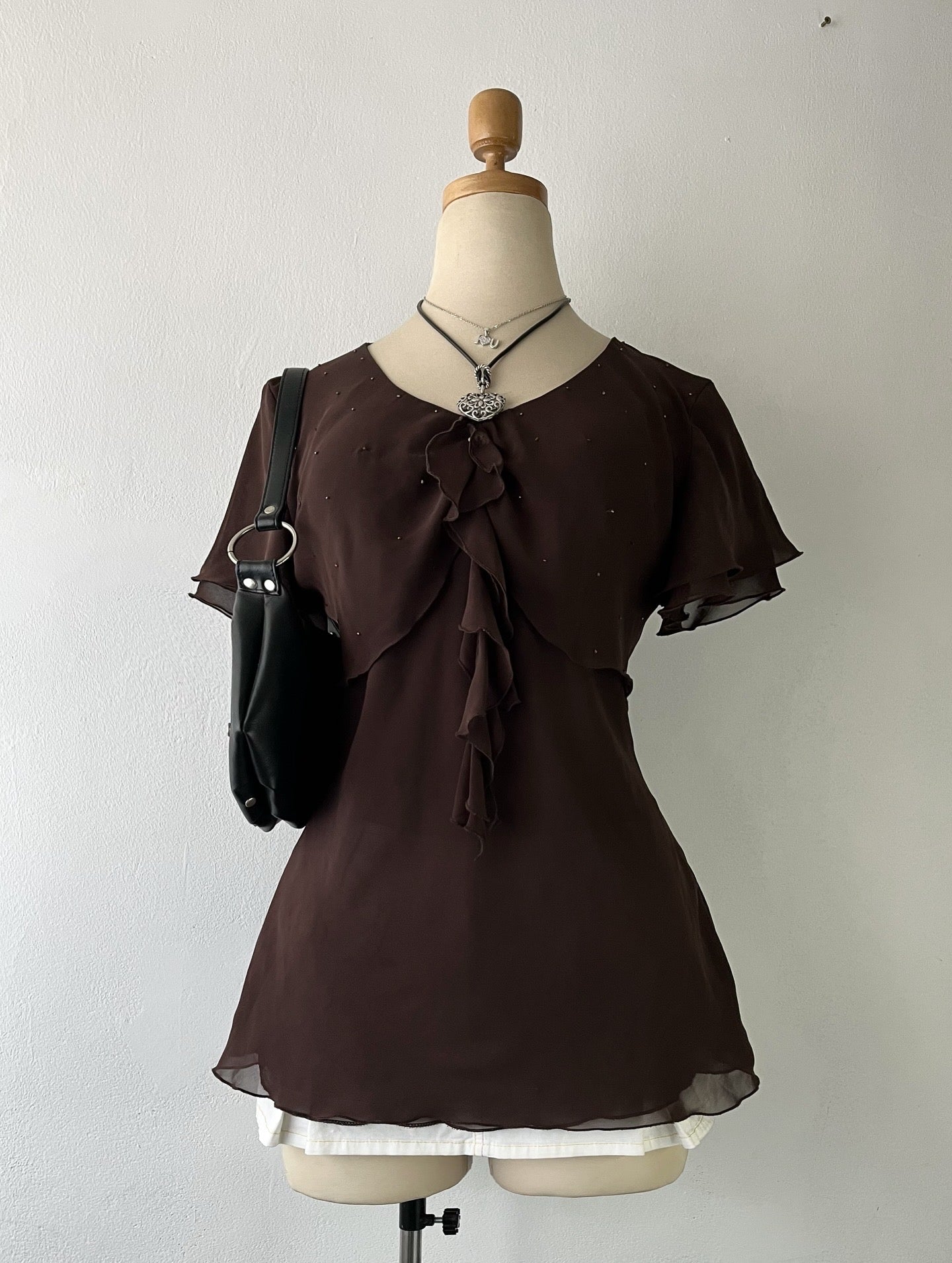 Brown top with sequin embroidery