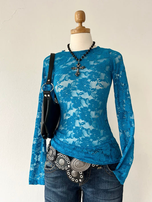 Turquoise lace top