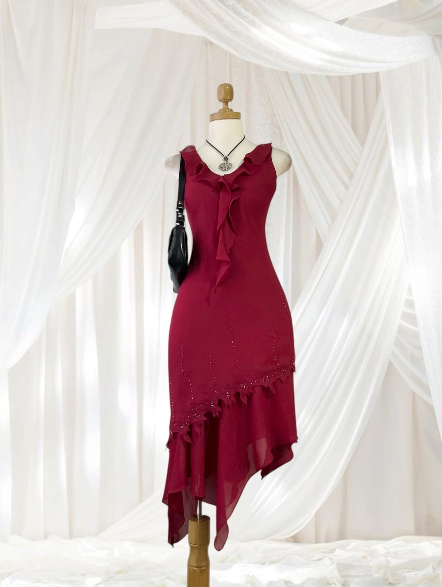 Asymmetrical burgundy dress
