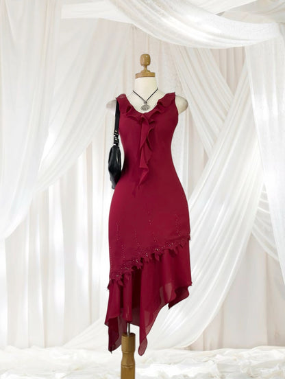 Asymmetrical burgundy dress