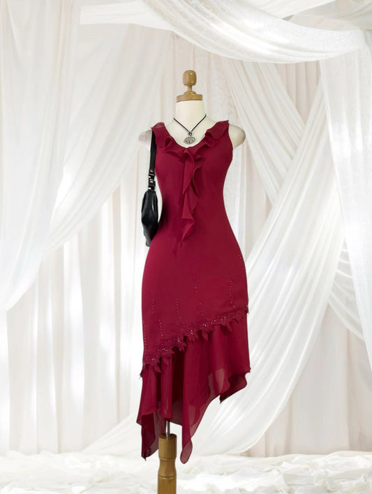 Asymmetrical burgundy dress