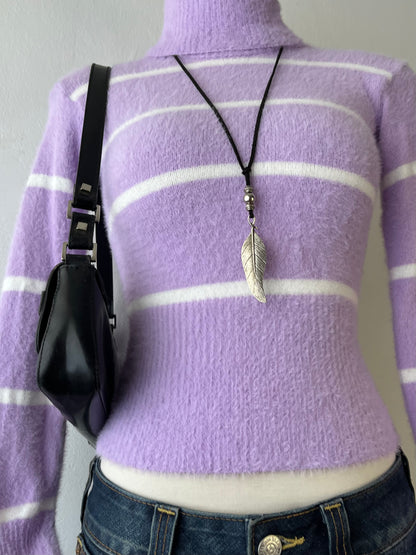 Lilac striped turtleneck sweater