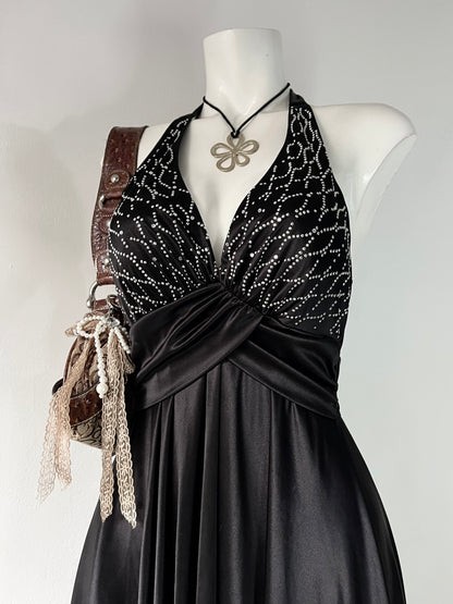 Noir halter dress with adjustable back bow