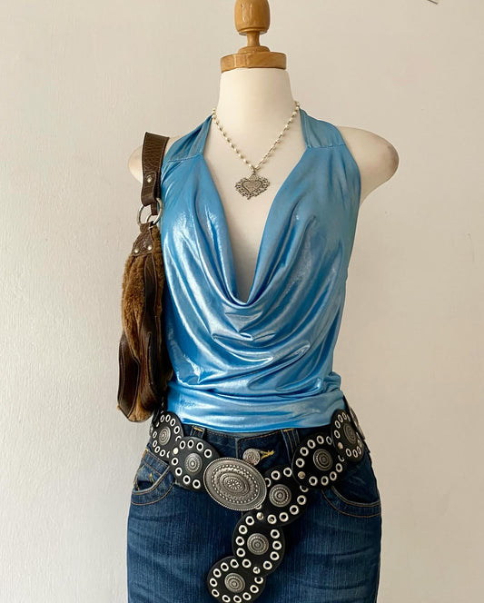 Top tornasol celeste