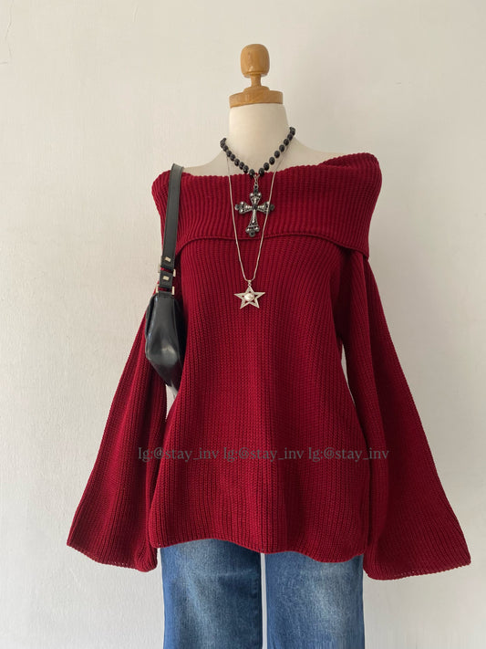 Off shoulder sweater with flared sleeves
