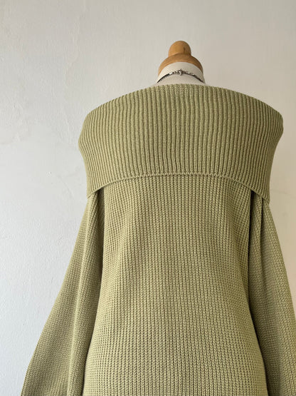 Oversized olive green sweater with flared sleeves