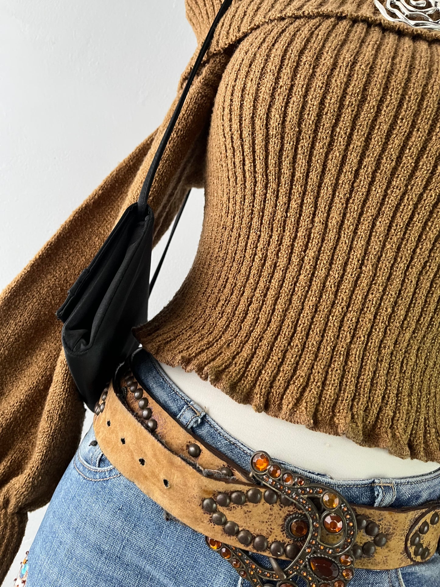 Camel off-shoulder sweater