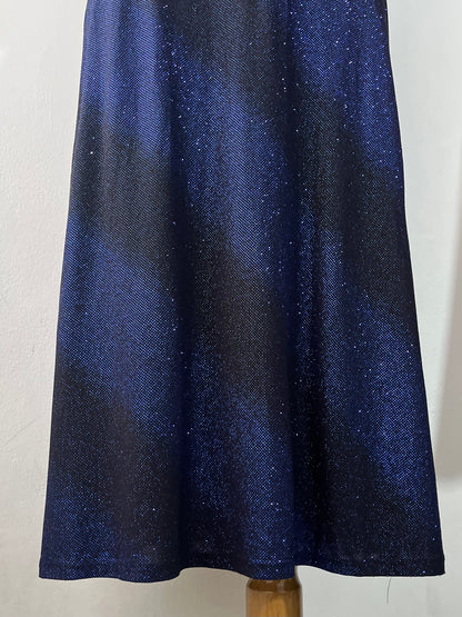 Long noir and blue glitter dress with back bow