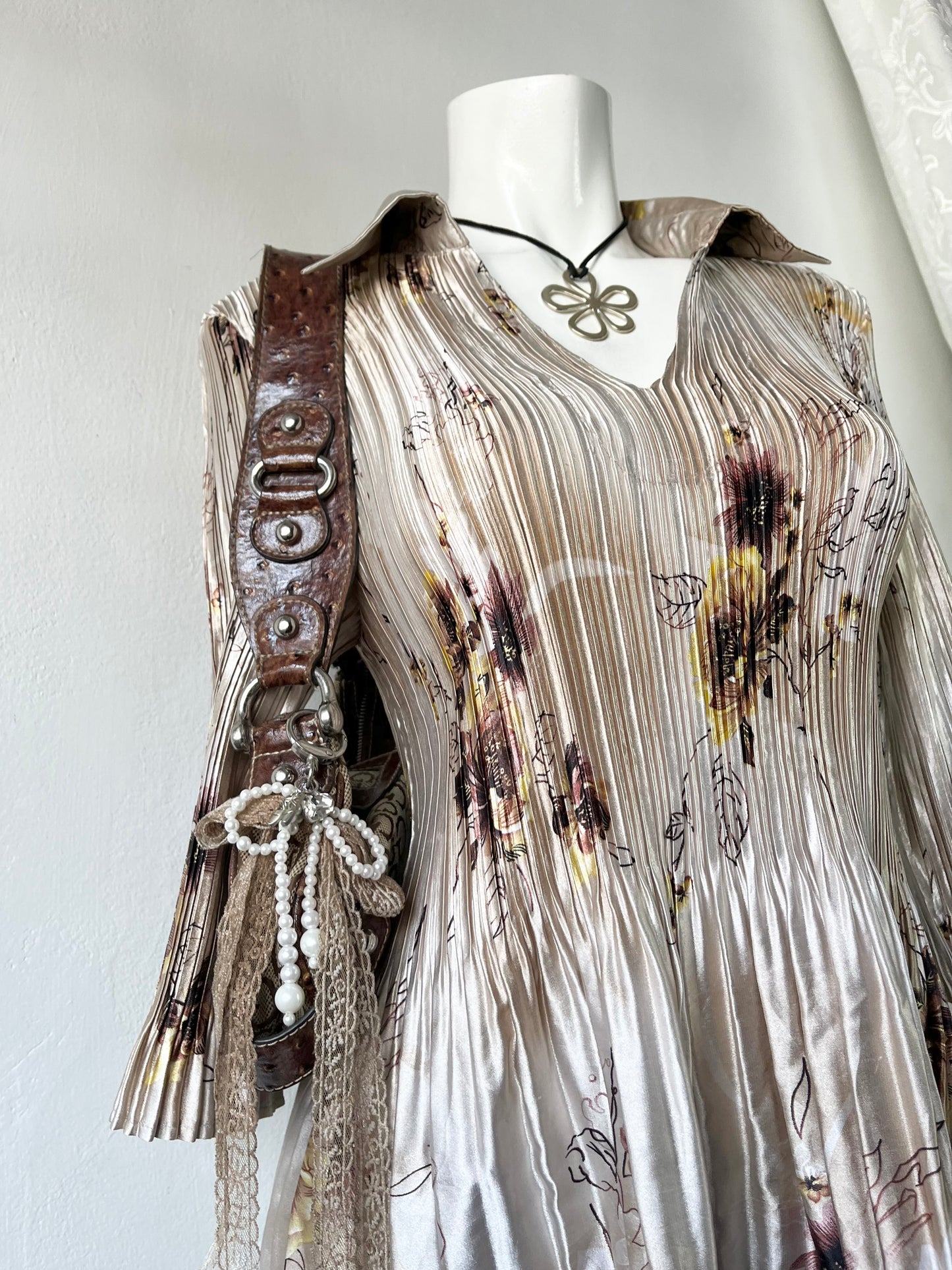 Floral satin silk blouse- size M