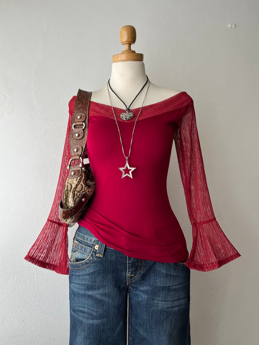 Off shoulder burgundy top