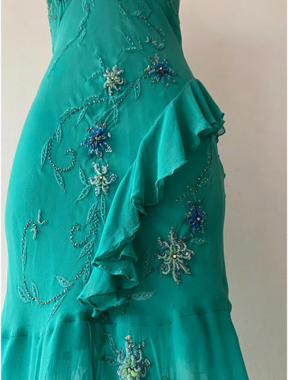 Turquoise silk dress with sequins