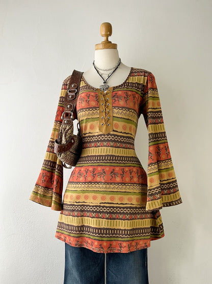 Bell-sleeved boho top