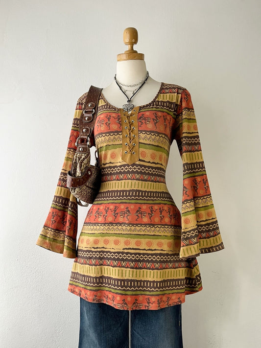 Bell-sleeved boho top