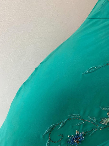 Turquoise silk dress with sequins