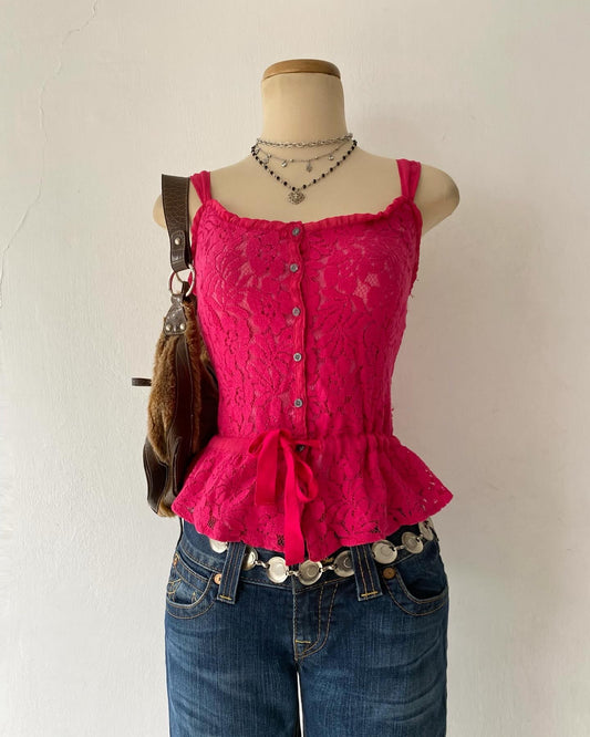 Pink lace top with bow
