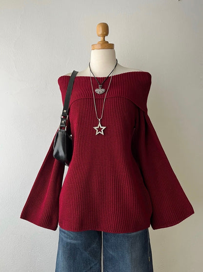 Off shoulder sweater with flared sleeves