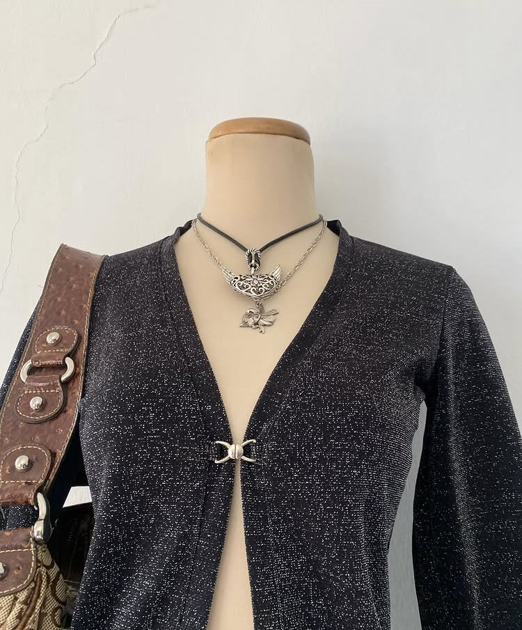 Gray glitter cardigan top