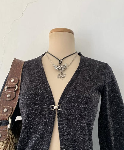 Gray glitter cardigan top